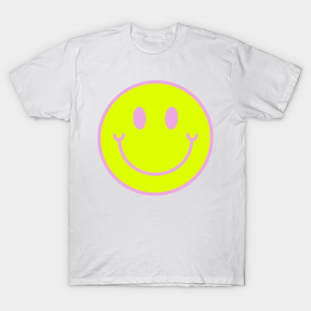 Neon Yellow and Pink Aesthetic Smiley Face T-Shirt by Asilynn